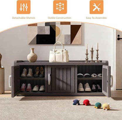 2-Tier Storage Bench, Waterproof UV-Resistant Outdoor Shoe Storage Cabinet - Image 3