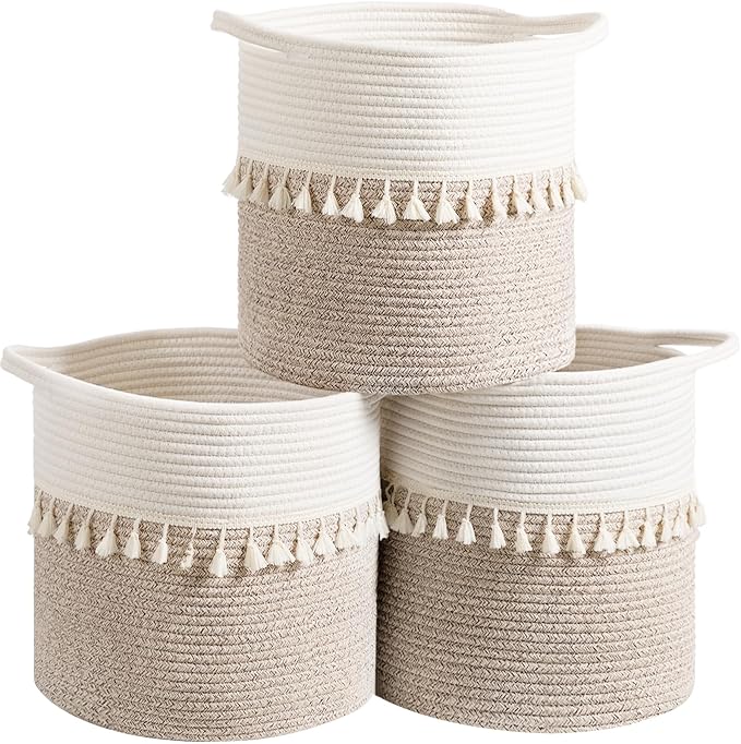 danpinera 11 Inch Storage Baskets Set of 3, Cotton Woven Baskets by danpinera