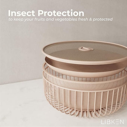 Metal Fruit Bowl with Mesh Lid and Basket - Image 2