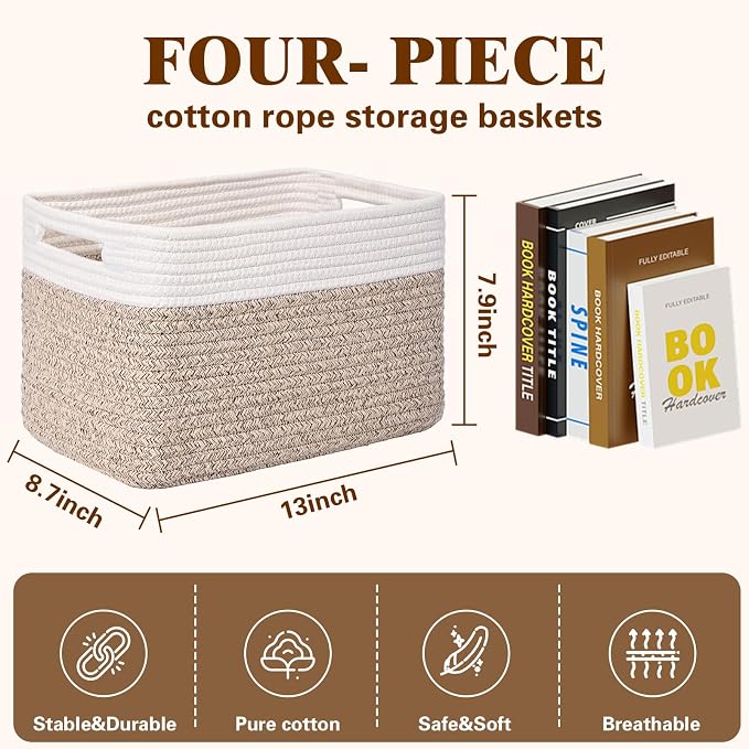 Storage Baskets for Organizing, 4 Pack Storage Baskets for Shelves, Woven - Image 3