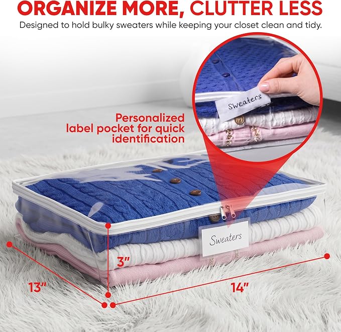 Masirs Clear Sweater Storage Bags 2-Pack – Zippered Vinyl Organizers - Image 2