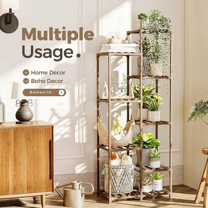 Bamworld Plant Stand Indoor Outdoor 9 Tier Tall Large Wood Plant Shelf Multi - Image 3