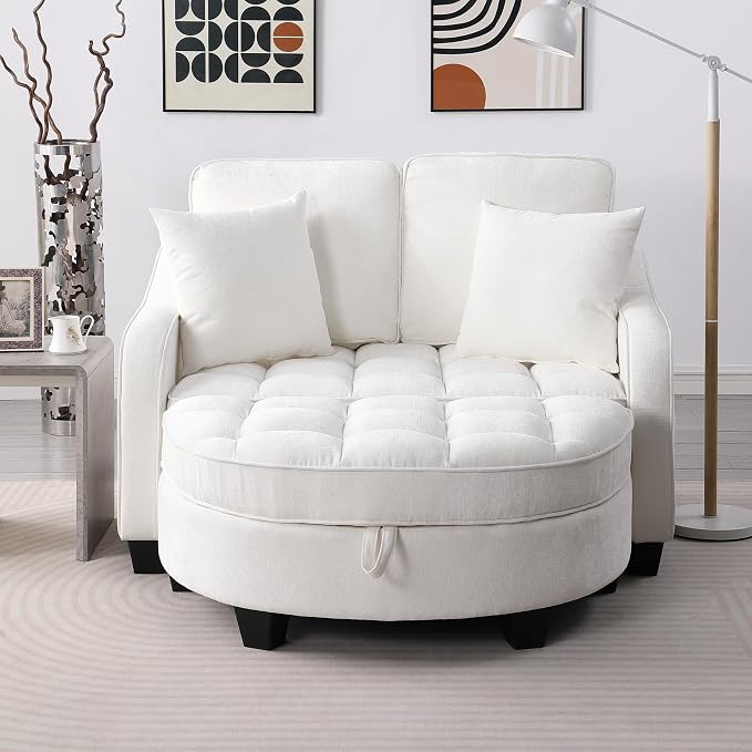 ERYE Chenille Tufted Loveseat Sofa and Ottoman Set, Tufted Recliner Sleeper - Image 14