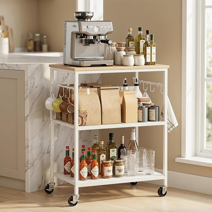 Homleke 3-Tier Rolling Kitchen Microwave Cart, Kitchen Utility Cart on Lockable by Homleke