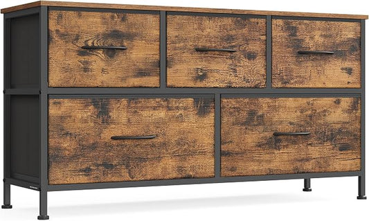 SONGMICS Dresser for Bedroom, Chest of Drawers, TV Stand, 5 Non-Woven Fabric by SONGMICSbySONGMICSHOME