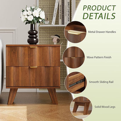 Nightstand, Bedside Table with 2 Drawers and Metal Handles, Sofa Side End Table - Image 6