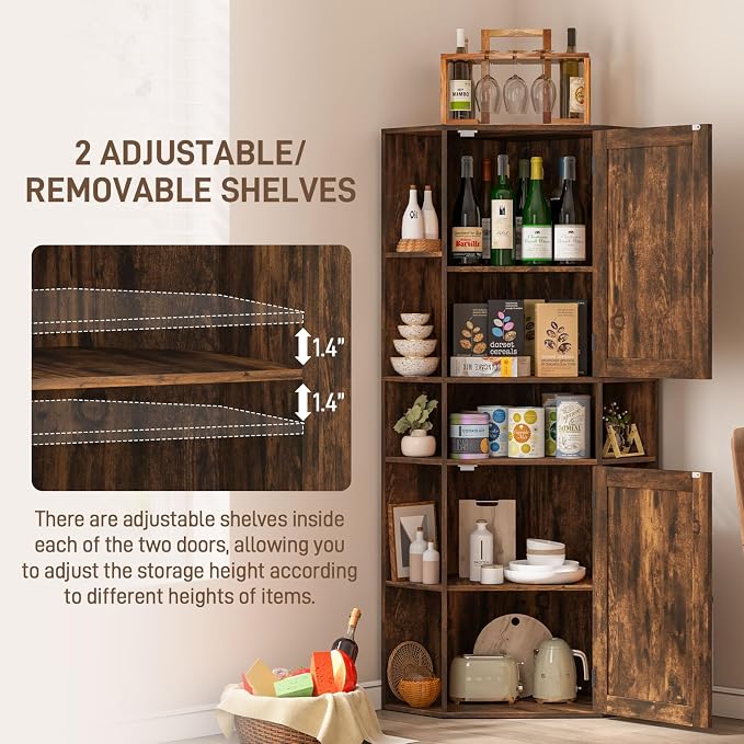Farmhouse Corner Cabinet, Tall Corner Storage Cabinet - Image 6