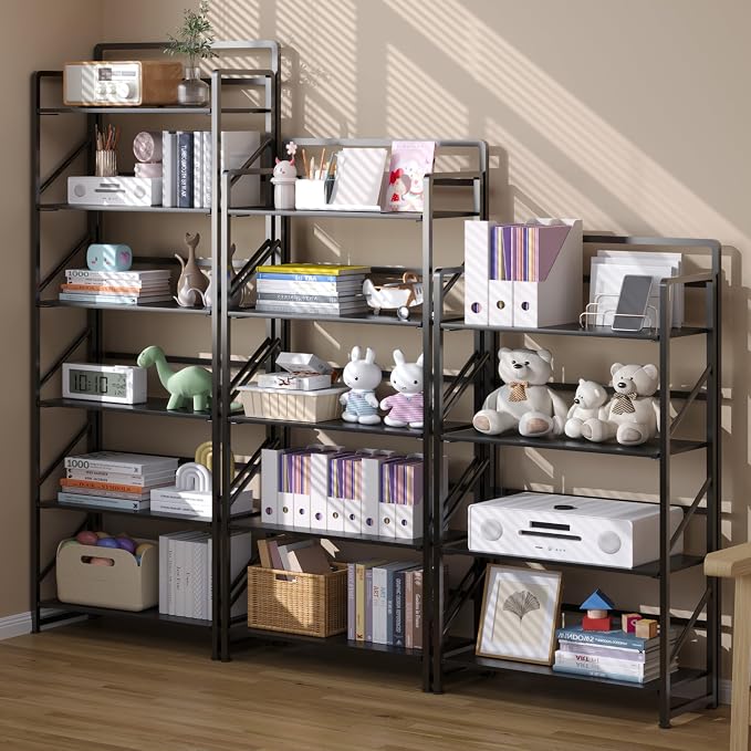 JSB No Assembly Folding Bookshelf, 5 Tier Industrial Metal Book Shelf - Image 5