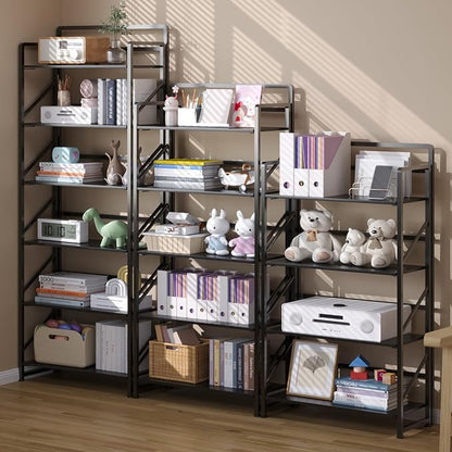 JSB No Assembly Folding Bookshelf, 5 Tier Industrial Metal Book Shelf - Image 5