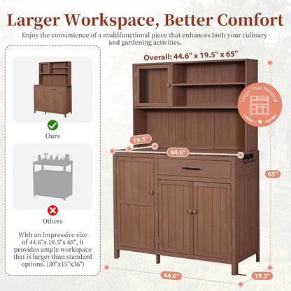 Potting Bench with Hutch, Large Countertop, Patio Kitchen Island with - Image 6
