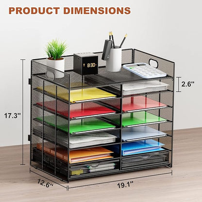 Marbrasse 7 Tier Desktop Literature Organizer, Mesh Paper Organizer, Desk - Image 3