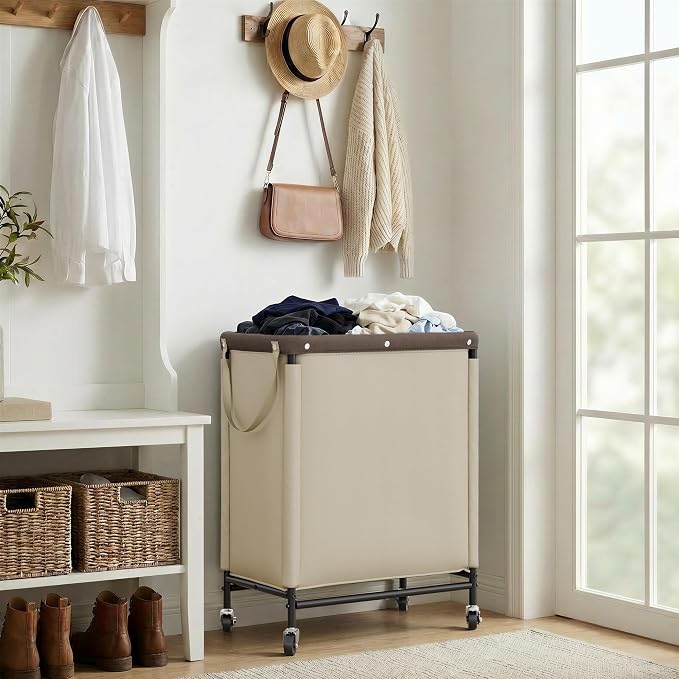 StorageWorks Laundry Hamper 2 Section, 100L Rolling Laundry Sorter Cart - Image 7