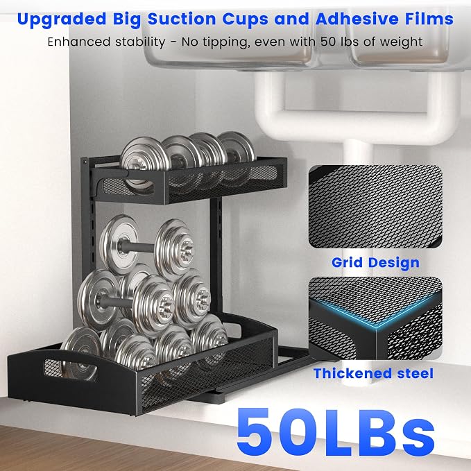 Under Sink Organizer, 2 Pack Height Adjustable Under Sink Organizers and Storage - Image 7