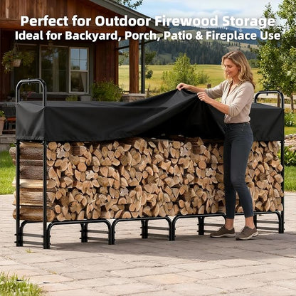 8FT Firewood Rack with Cover Outdoor, Heavy Duty Wood Storage Rack with 600D - Image 7