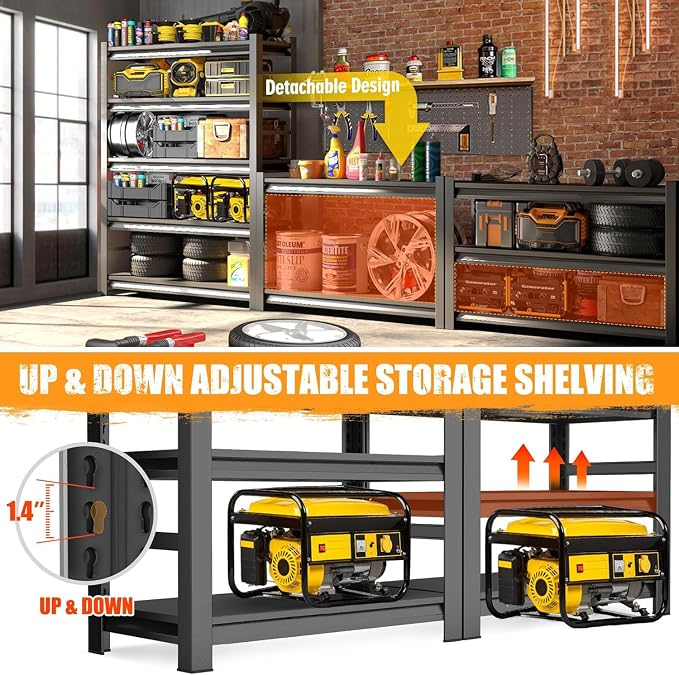 Garage Shelving Heavy Duty Storage Shelves, 2500 LBS Adjustable 5 Tier Shelving - Image 5