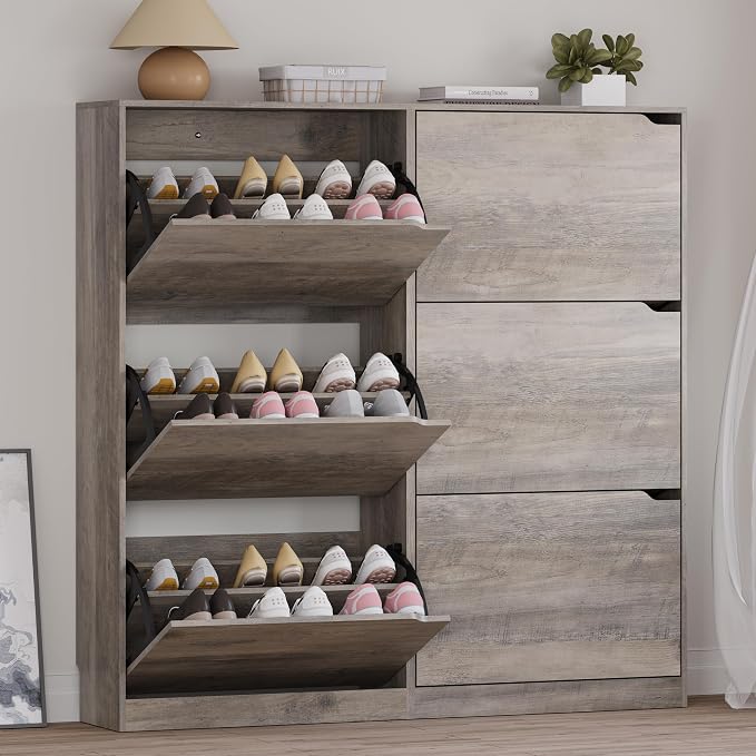 BORNOON Shoe Cabinet with 6 Flip Drawers, Slim Narrow Shoe Storage Cabinet by BORNOON