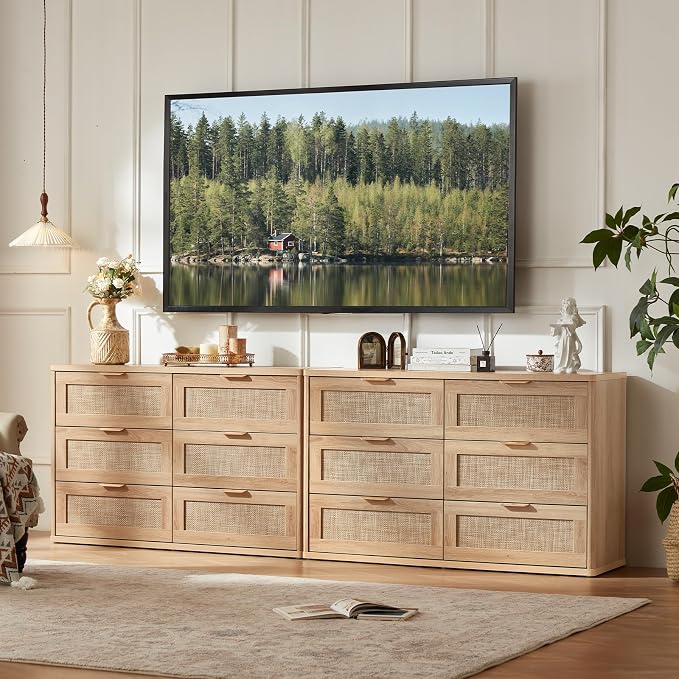 LEYAOYAO Rattan Dresser for Bedroom Set of 2, Boho 48" Wide 6 Drawer Dresser by LEYAOYAO-Findtheshiningpointofyourideallife%EF%BC%81
