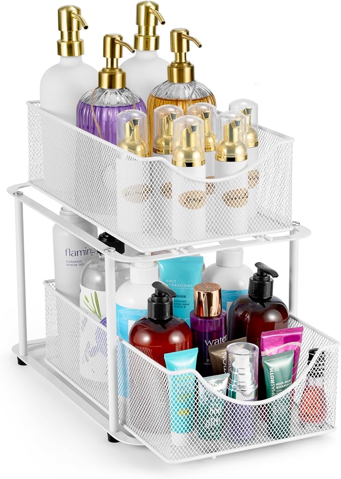 Sorbus 2 Tier Under Sink Bathroom Organizers and Storage, Strong Steel Mesh by Sorbus
