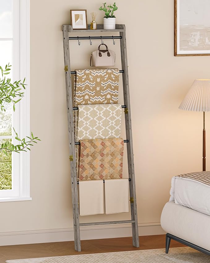 Blanket Ladder Shelf, Decorative Quilt Rack, 7-Tier Farmhouse Ladder Holder - Image 4