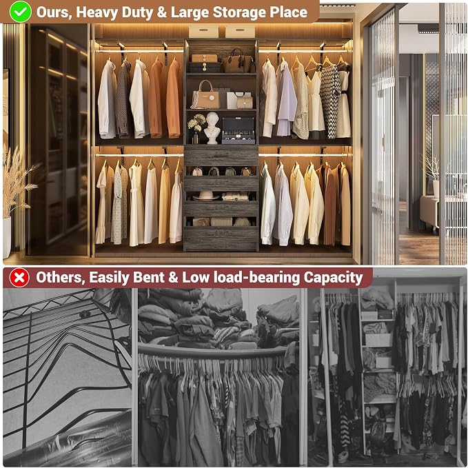 Aheaplus Closet System with 4 Drawers, 8FT Wood Closet Organizer System - Image 6