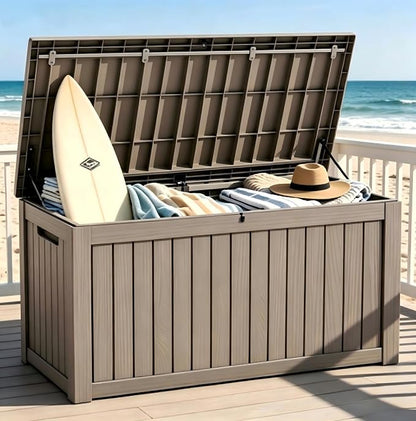 182 Gallon Outdoor Deck Storage Box, Large Waterproof Resin Patio Storage Box by Unknown