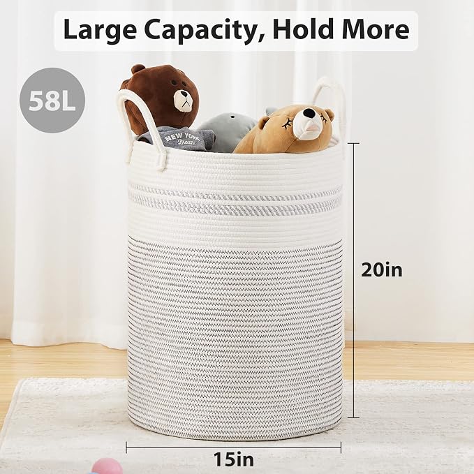 Fiona's magic 58L Woven Rope Laundry Hamper, Tall Boho Laundry Basket Storage - Image 3