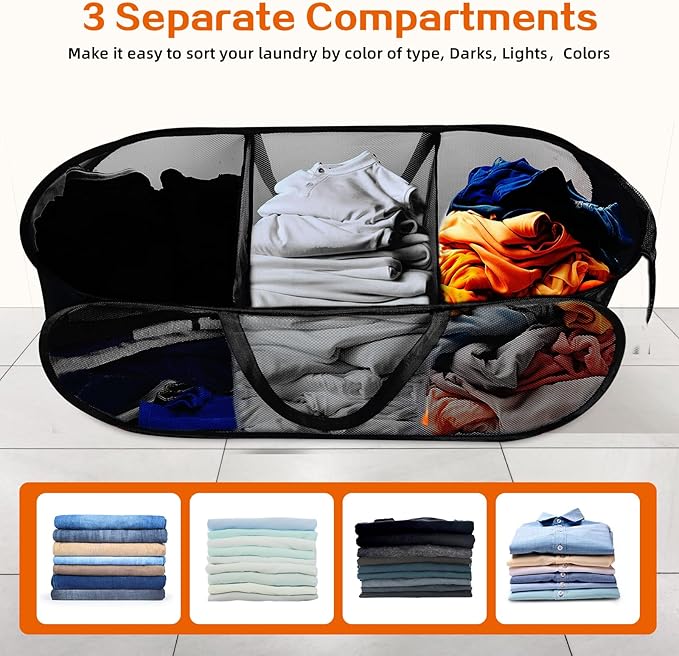 Foldable Laundry Baskets, Collapsible Mesh Laundry Hamper, Durable Pop Up - Image 3