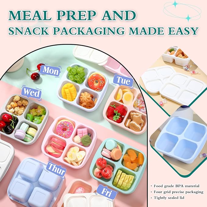 Honeydak 10 Pack Snack Container 4 Compartment Reusable Bento Snack Boxes - Image 5