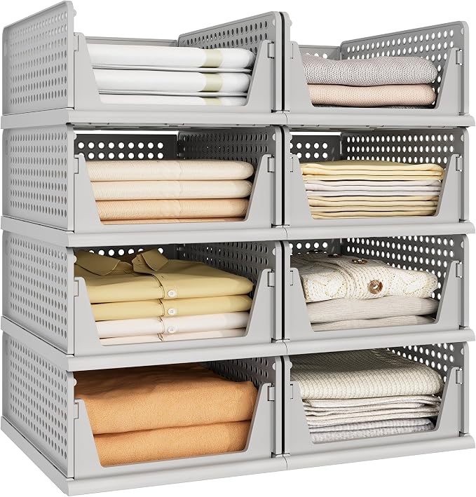 Pinkpum 8 Pack Closet Organizer Storage Bins Stackable Plastic Drawer Shelf | by Pinkpum