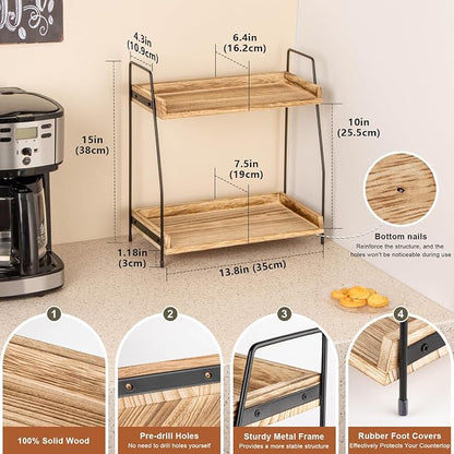 ANBOXIT Countertop Coffee Station Organizer, 2 Tier Wooden Shelf | - Image 2