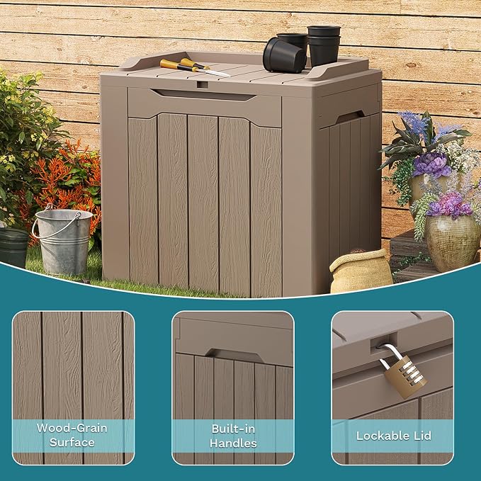 Patiolife 30 Gallon Resin Deck Box, Small Outdoor Storage - Image 5