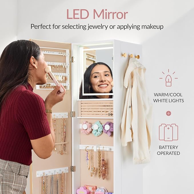 Best Choice Products Rotating Mirror w/Storage Cabinet, 360 Swivel Jewelry - Image 8