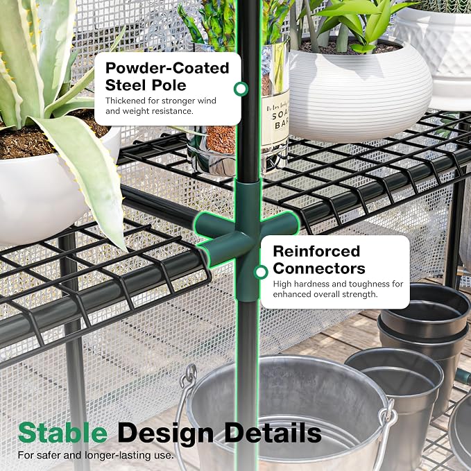Joyside Outdoor Plant Shelves, 3 Tier 1 Pack Metal Extra-Long Stable Greenhouse - Image 7