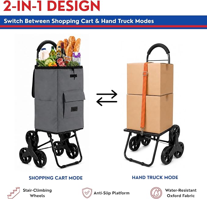 Shopping Cart, Super Loading Stair Climber 220 lbs Capacity, Grocery Foldable - Image 6