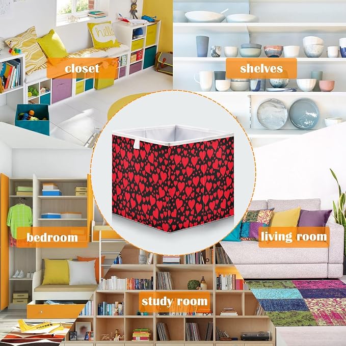 Eamless Pattern with Red Hearts Closet Organizers Storage Cubes Storage Bins - Image 6