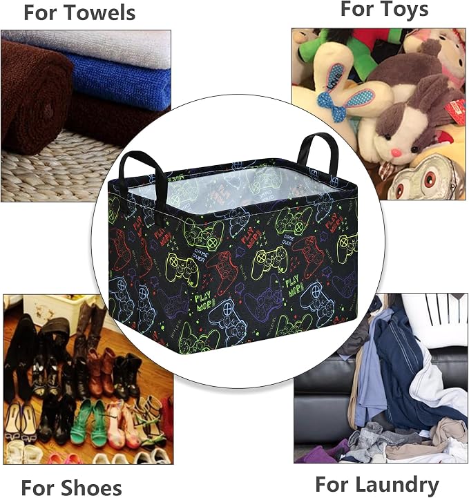 MAIZMZ Game Controller Storage Bin, Waterproof Linen Laundry Basket - Image 5