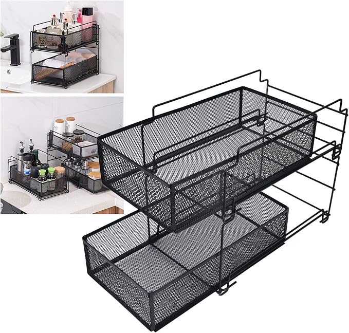 Cupboard Organiser, 2 Tier Under Sink Storage Organiser, Kitchen Storage Drawer - Image 2