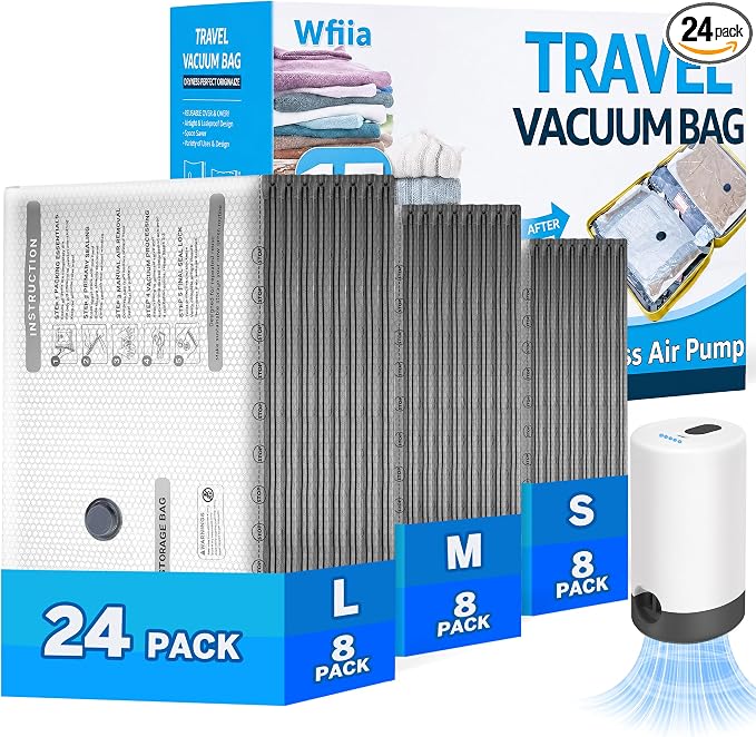 24 Packs Vacuum Bags for Travel by Wfiia