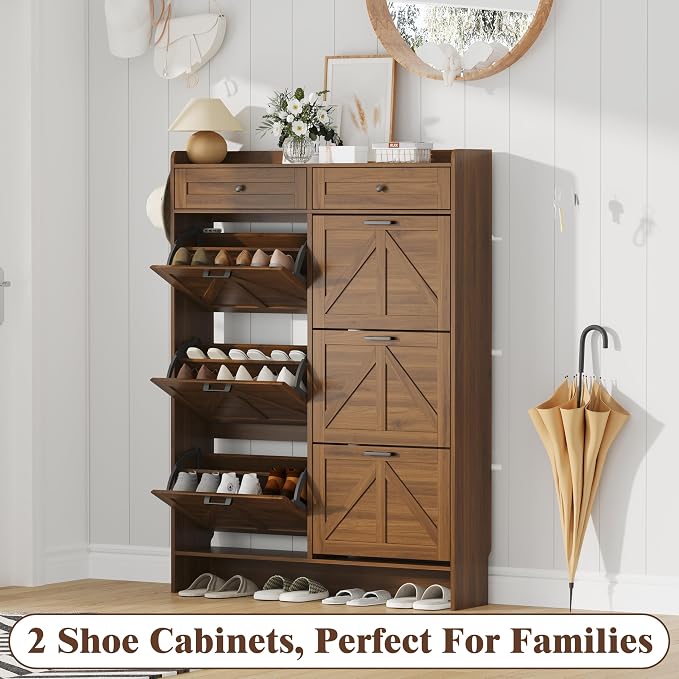 Thacuok Shoe Cabinet with 6 Flip Drawers & 2 Storage Drawers, Rustic Farmhouse - Image 9