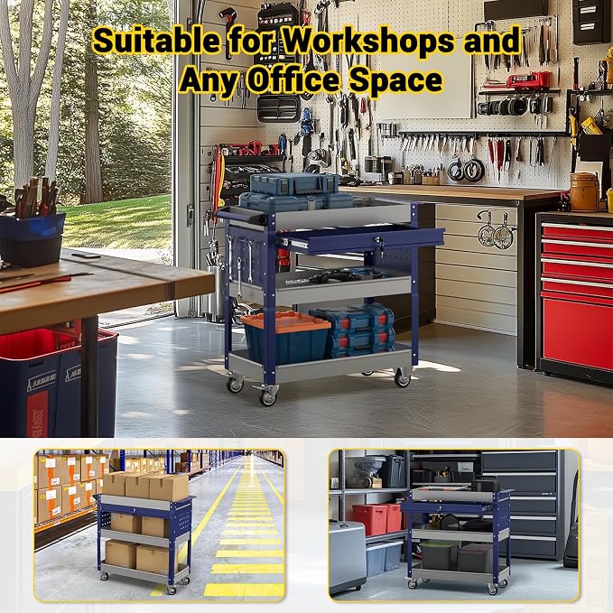 3 Tier Rolling Tool Cart on Wheels, 550 LBS Tool Cart - Image 7