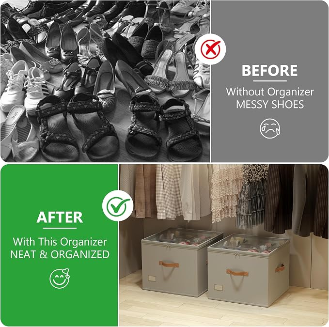 Vincona Shoe Organizer for Closet, 2 Pack Shoe Storage Bins Foldable Shoe - Image 4