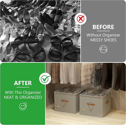 Vincona Shoe Organizer for Closet, 2 Pack Shoe Storage Bins Foldable Shoe - Image 4
