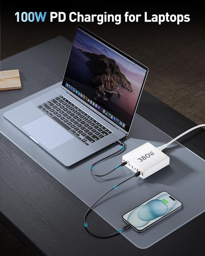 380W USB C Charger Block with 4 USB Cables Dual 100W Charging Station | 8-Port - Image 3