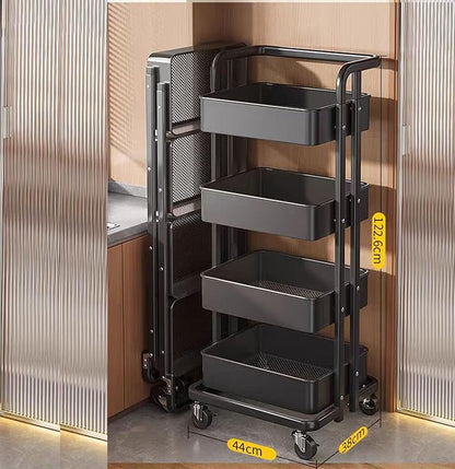 4 Tier Foldable Metal Rolling Cart, Mesh Organization Utility Cart | 48.2 * - Image 5