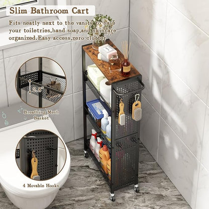 Utility Slim Storage Cart 4 Tier Small Rolling Kitchen Laundry Room - Image 5