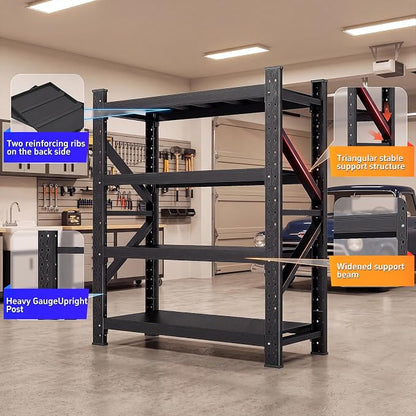 71" W Heavy Duty Garage Shelving, 5000LBS Industrial 4-Tier Rack | 69"H x - Image 3