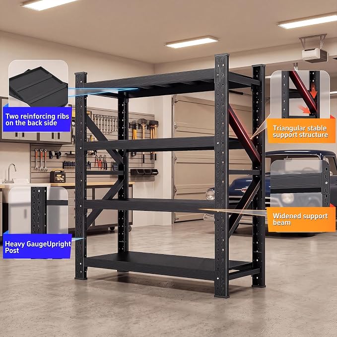 60" W Heavy Duty Garage Shelving, 5000LBS Industrial 4-Tier Rack | 69"H x 70"W - Image 3