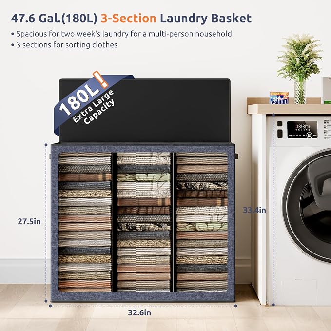 SOLEDI 180L 3-Section Laundry Hamper - Image 2