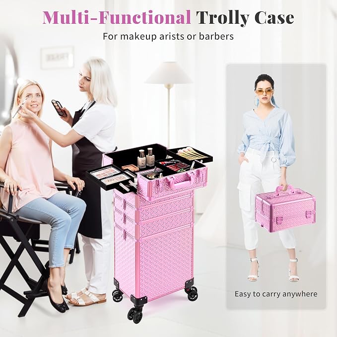 AROUS 5 in 1 Rolling Makeup Train Case Cosmetology Case on Wheels Large - Image 4