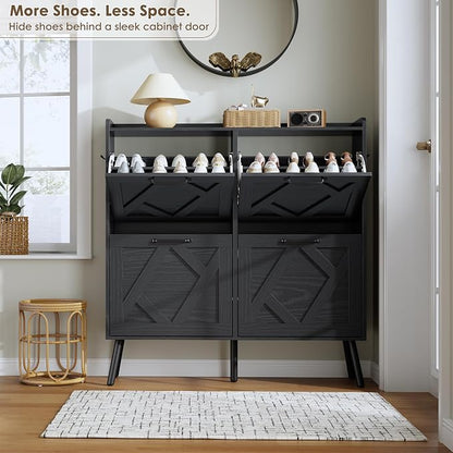 Nicetree Shoe Cabinet with 4 Flip Drawers, Hidden Shoe Rack Cabinet with Metal - Image 4